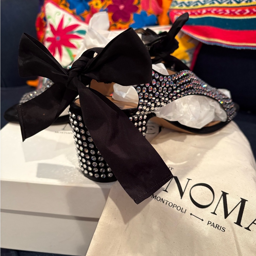 Nomasei, Adora Rhinestone Sandals, Black, size 39.5 /9 - Picture 5 of 7